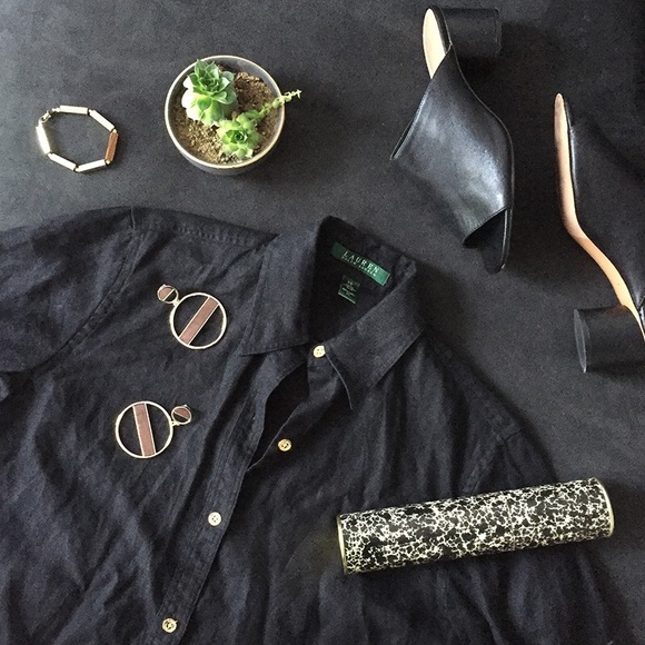 RL Classic Linen Blouse in Black + Gold - Picture 1 of 6